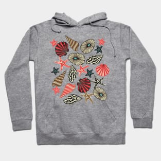 OCEAN JEWELS Seashells Coastal Retro Beach with Starfish Urchins Limpets Scallop Shells - UnBlink Studio by Jackie Tahara Hoodie